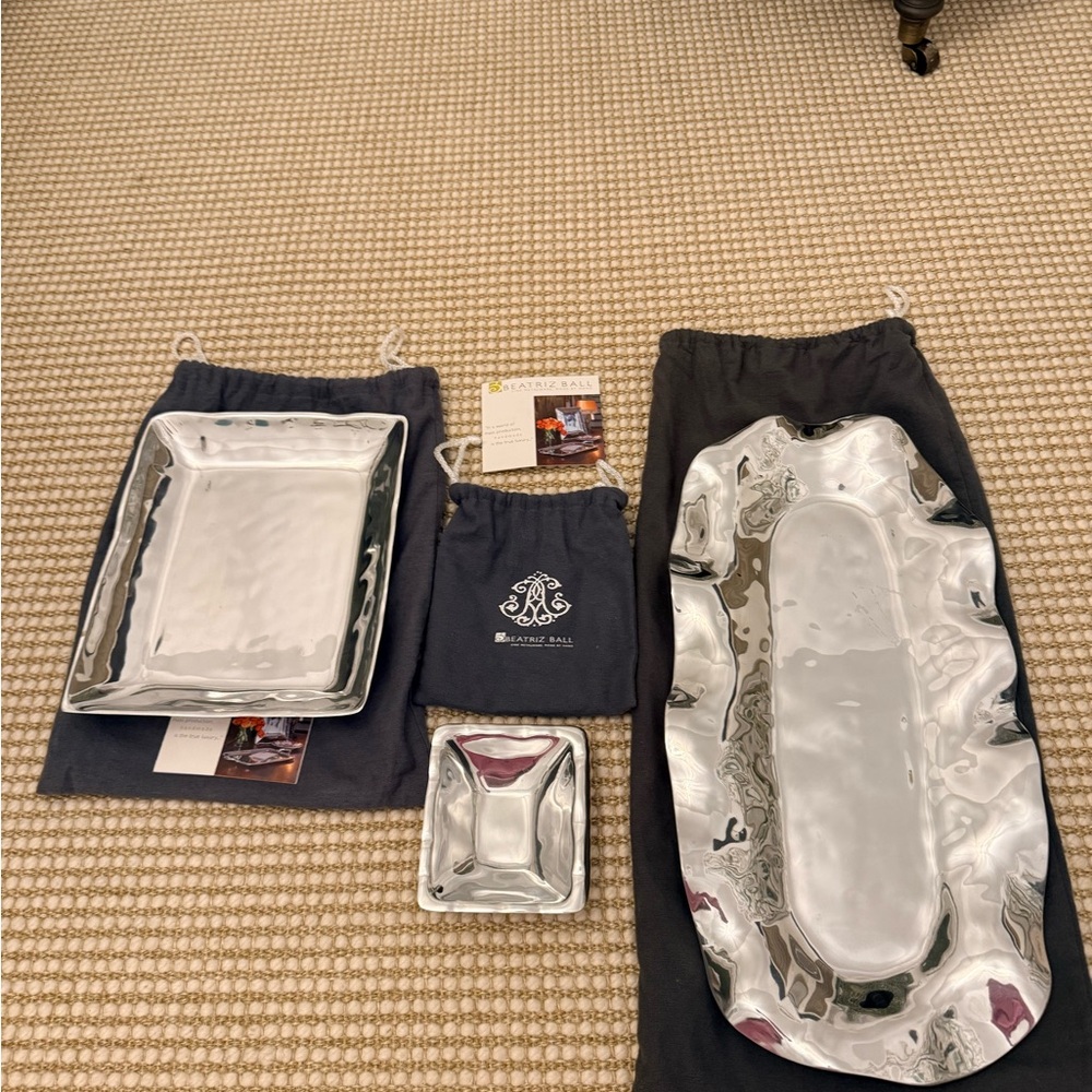 Beatriz Ball Fine Metalware- Set of 3 Hand Made Trays - with dust bags & Cards